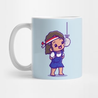 Cute Girl Eating Kerupuk In Indonesian Independence Day Cartoon Mug